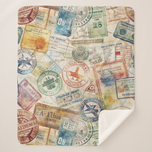 Manta Sherpa Patrón de sello de pasaporte rústico de viaje (6)
