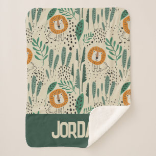 Manta Sherpa Patrón de selva tropical de león de Doodle lindo