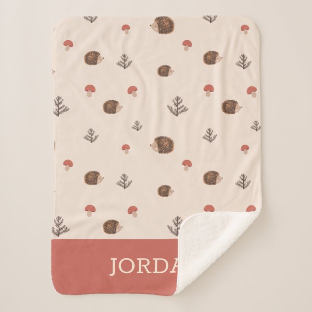 Manta Sherpa Patrón de setas y edgehog de Woodland (Anverso)