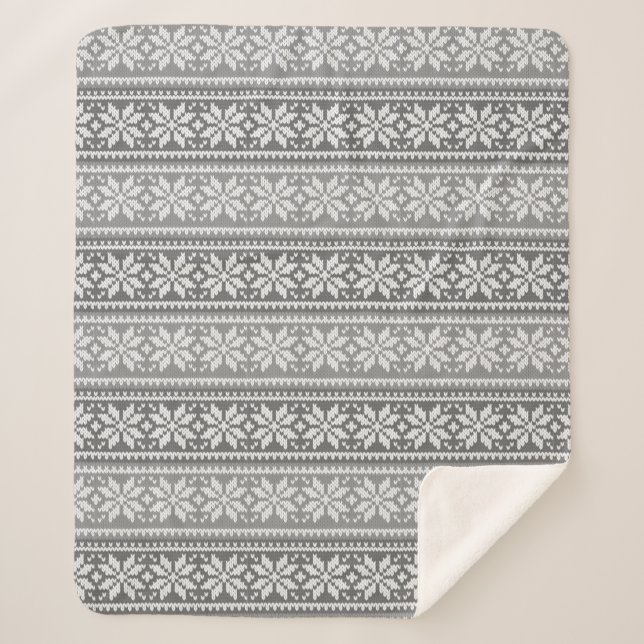 Manta Sherpa Patrón de sudadera de piel de burro blanco y gris  (Anverso)