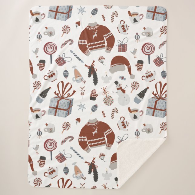 Manta Sherpa Patrón de suéter de Navidades retro (Anverso)