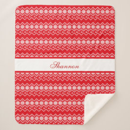 Manta Sherpa Patrón de suéter rojo y blanco personalizado