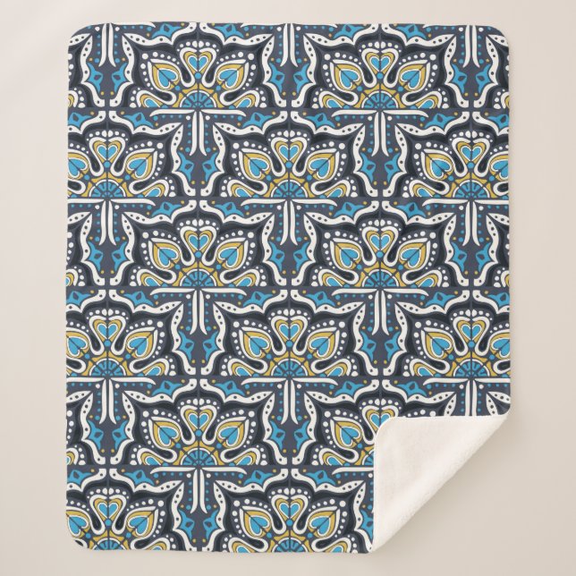 Manta Sherpa Patrón de Talavera. Papeleo indio. Azulejos portu (Anverso)