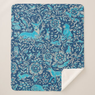 Manta Sherpa Patrón de Tapiz Animal Turquesa y Azul