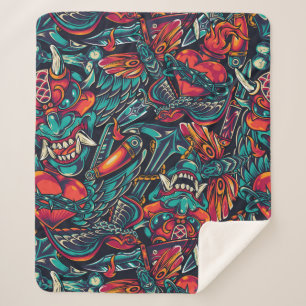 Manta Sherpa Patrón de tatuaje retro