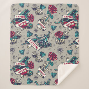 Manta Sherpa Patrón de tatuaje retro