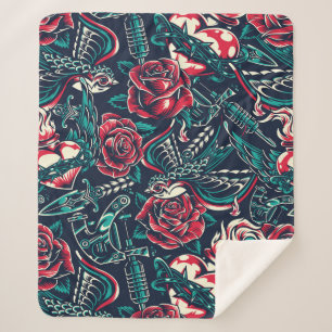 Manta Sherpa Patrón de tatuaje retro