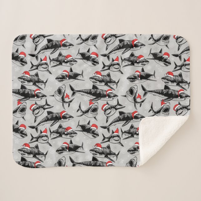 Manta Sherpa Patrón de tiburón de Santa (Anverso (horizontal))
