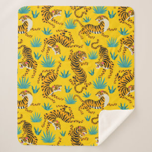 Manta Sherpa Patrón de tigre asiático dorado