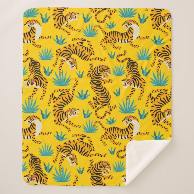 Manta Sherpa Patrón de tigre asiático dorado (Anverso)