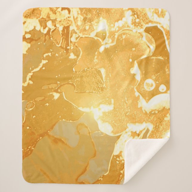 Manta Sherpa Patrón de tinta de mármol amarillo dorado (Anverso)