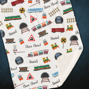 Manta Sherpa Patrón de tren Niño pequeño Nombre Choo Choo Niños