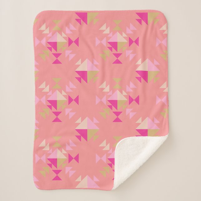 Manta Sherpa Patrón de triángulo geométrico moderno en Rosa pol (Anverso)