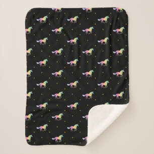 Manta Sherpa Patrón de Unicornio arcoiris y estrellas de oro