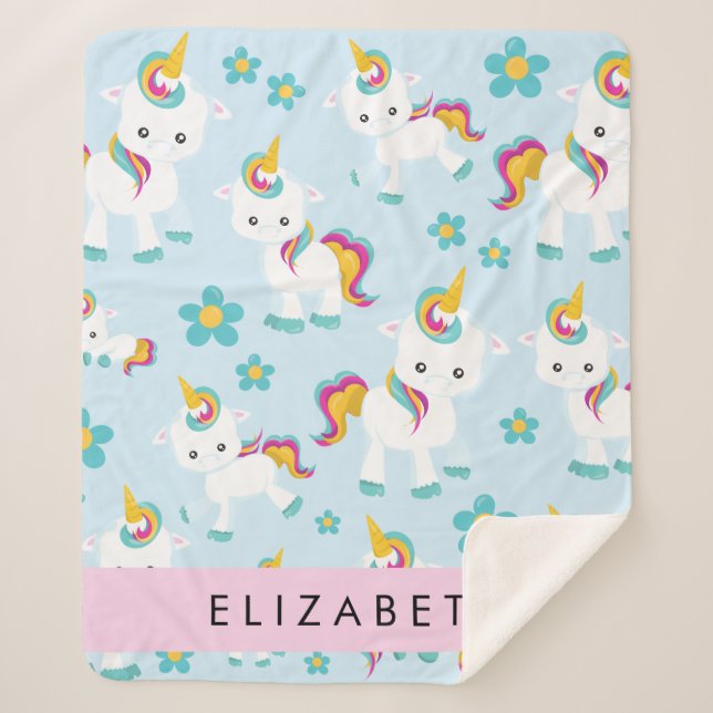 Manta Sherpa Patrón De Unicornios, Unicornios Cutos, Su Nombre (Anverso)