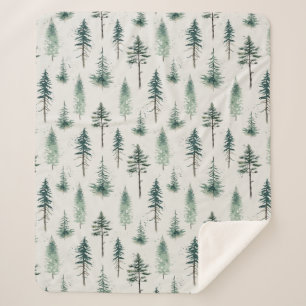 Manta Sherpa Patrón de vacaciones de árboles navideños acuarela