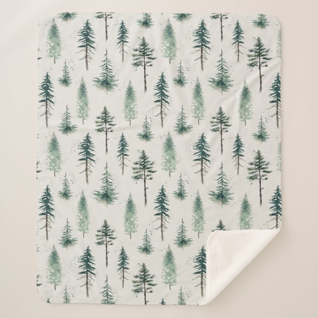 Manta Sherpa Patrón de vacaciones de árboles navideños acuarela (Anverso)
