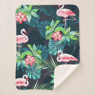 Manta Sherpa Patrón de verano tropical sin soldadura con flamin