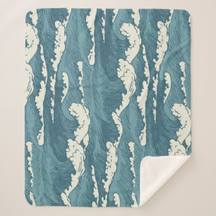 Manta Sherpa Patrón de vintage retro de ondas dibujadas a mano