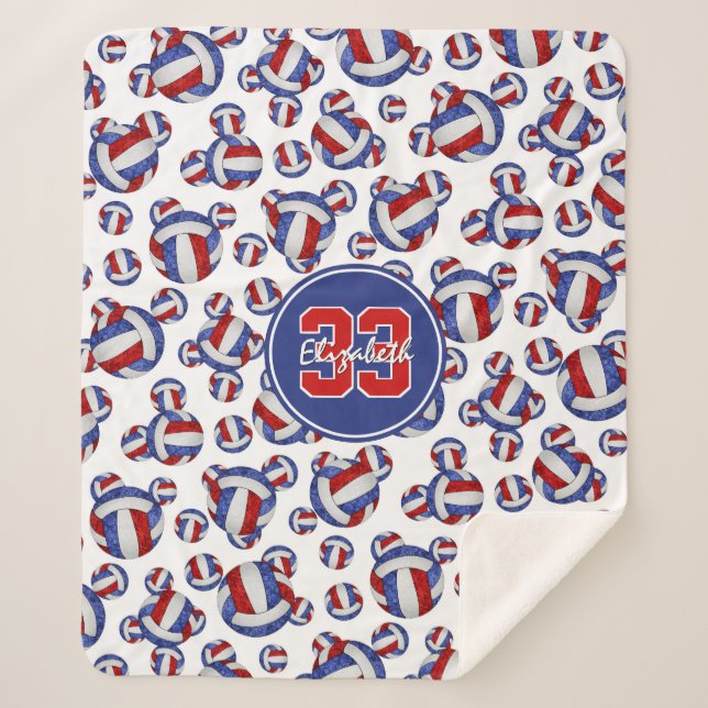 Manta Sherpa patrón de voleibol rojo y azul (Anverso)