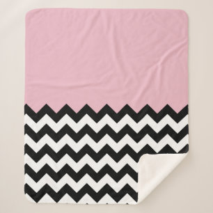 Manta Sherpa Patrón de zigzag negro y blanco, chevron, rosa