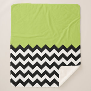 Manta Sherpa Patrón de zigzag negro y blanco, chevron, verde