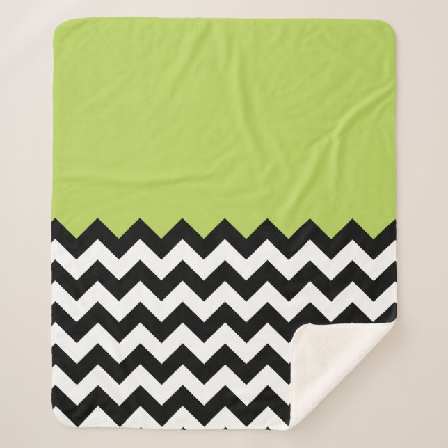 Manta Sherpa Patrón de zigzag negro y blanco, chevron, verde (Anverso)