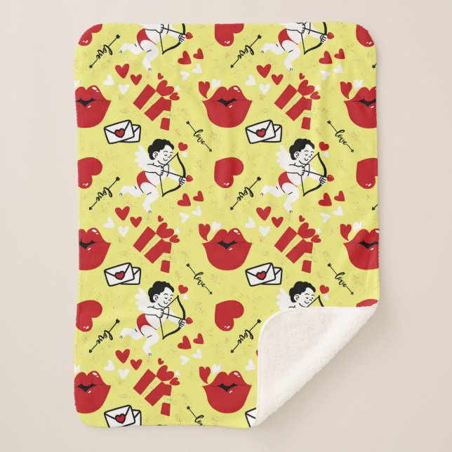 Manta Sherpa patrón día de San Valentín en amarillo (Anverso)