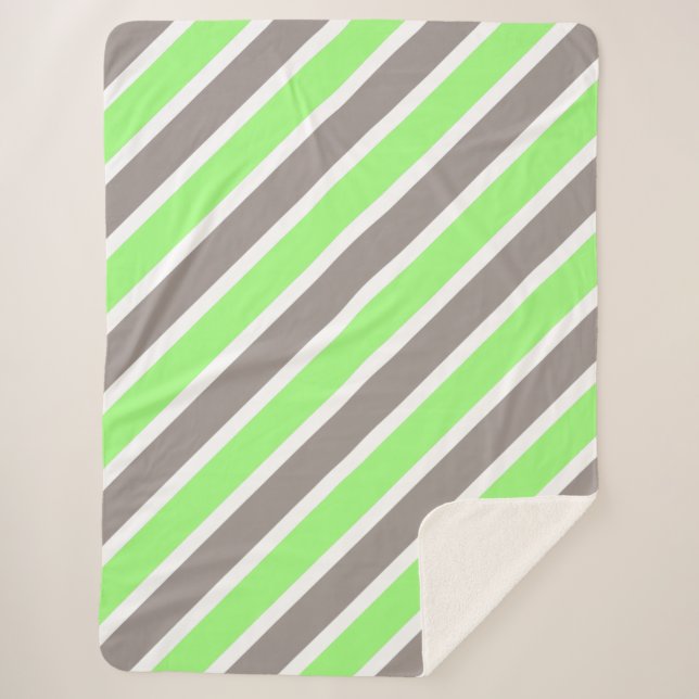Manta Sherpa Patrón diagonal diagonal gris verde moderno a raya (Anverso)