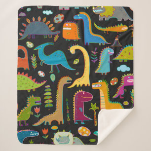 Manta Sherpa Patrón divertido de dinosaurios sin fisuras