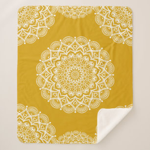 Manta Sherpa Patrón elegante amarillo de mostaza Mandala