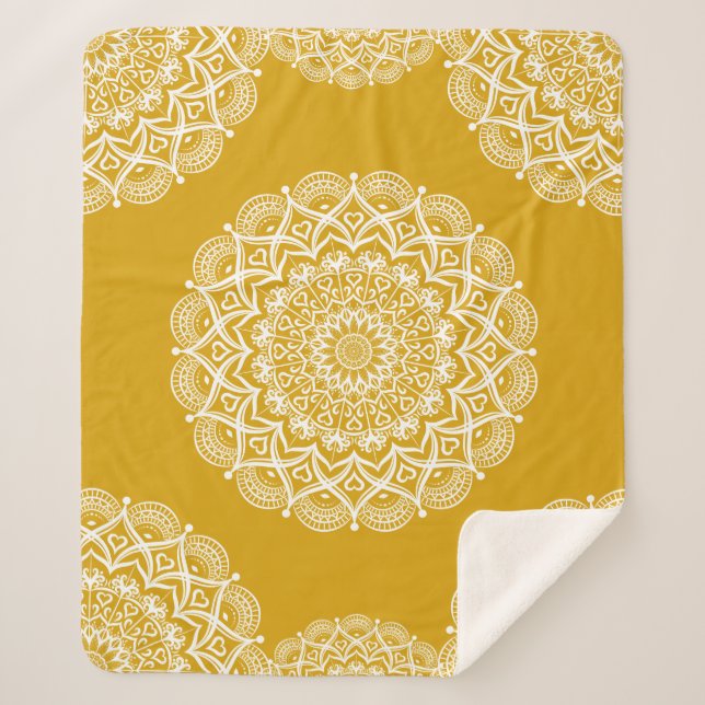 Manta Sherpa Patrón elegante amarillo de mostaza Mandala (Anverso)