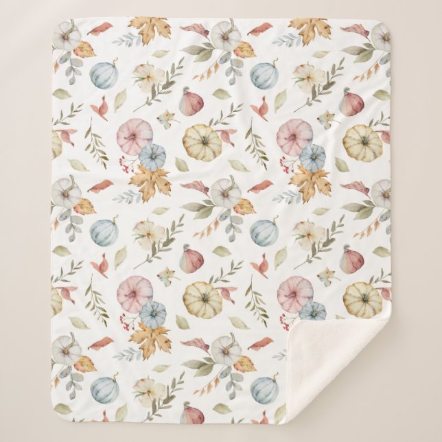 Manta Sherpa Patrón elegante de acuarela de otoño (Anverso)