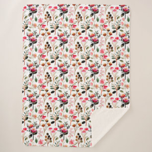 Manta Sherpa Patrón elegante de color de agua rosa de vegetació