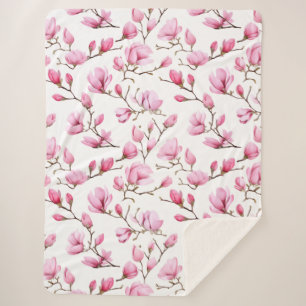 Manta Sherpa Patrón elegante de magnolia rosa