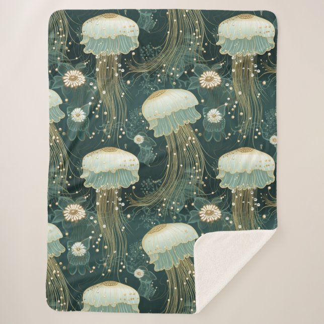 Manta Sherpa Patrón elegante de medusas - Nombre personalizado (Anverso)