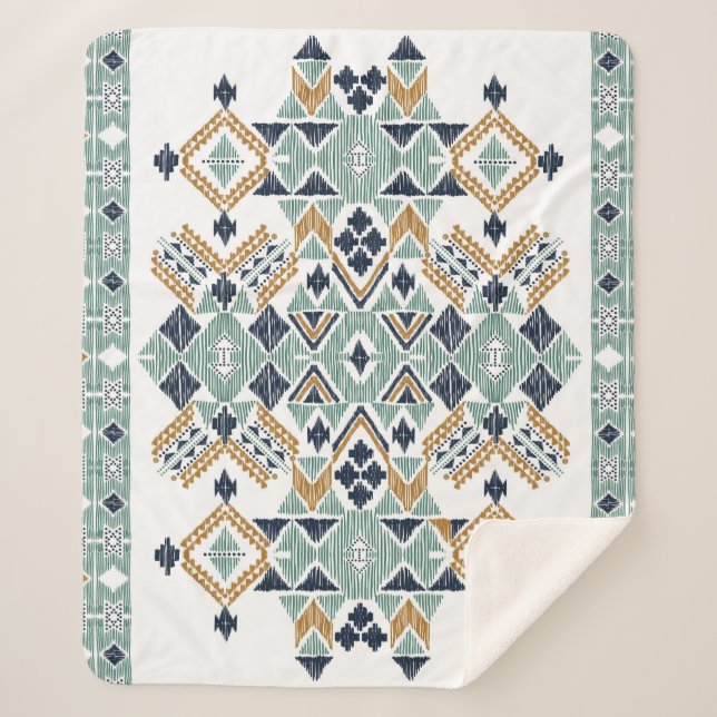 Manta Sherpa patrón étnico inmaculado y sin costura. americano (Anverso)
