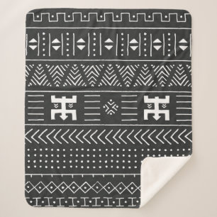 Manta Sherpa Patrón étnico tribal blanco y negro con geométrica