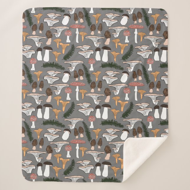 Manta Sherpa Patrón Fern de hongos hongos hongos divertidos (Anverso)