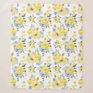 Manta Sherpa Patrón floral amarillo acuarela