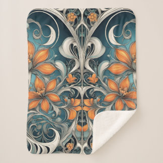 Manta Sherpa Patrón floral Art Nouveau verde turquesa naranja