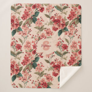 Manta Sherpa Patrón floral azalea rosado vintage - clásico