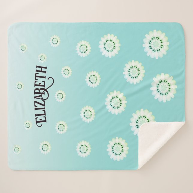 Manta Sherpa Patrón floral azul claro personalizado (Anverso (horizontal))