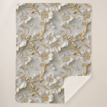 Patrón floral blanco y dorado 3D