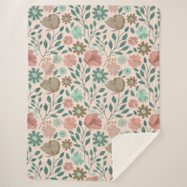 Manta Sherpa Patrón floral boho marrón rosa