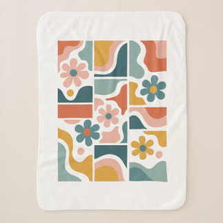 Manta Sherpa Patrón floral boho retro de los 70, cuadrícula de