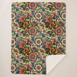 Manta Sherpa Patrón floral colorido generado por Ai