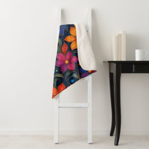 Manta Sherpa Patrón Floral Colorido Hogar Decorativo Vibrante