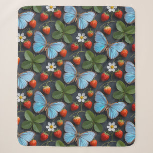 Manta Sherpa Patrón floral con mariposas Morpho azules