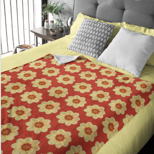 Manta Sherpa Patrón floral Dahlia amarillo en rojo